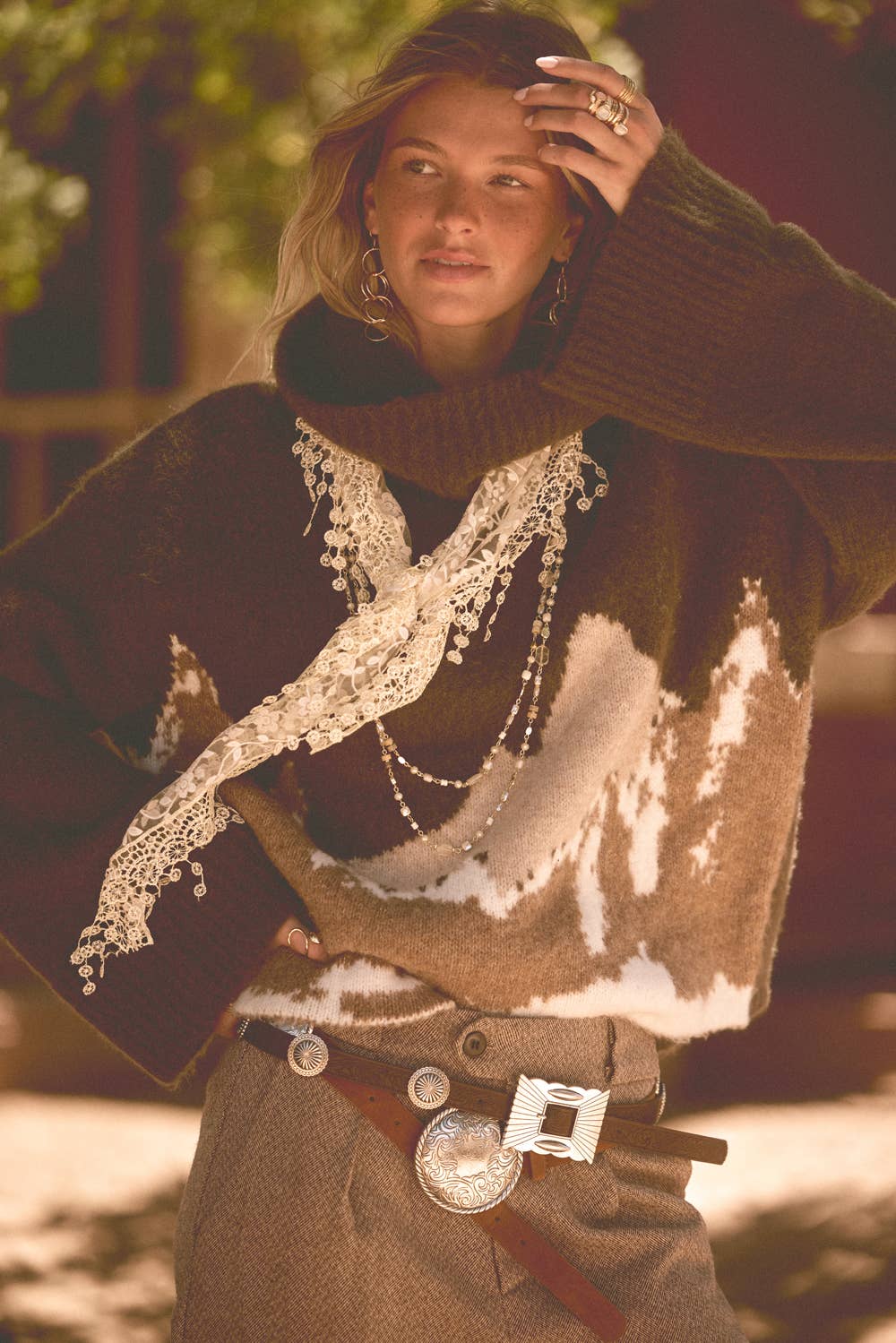 Mountains Fuzzy Jacquard-Knit Turtleneck Sweater