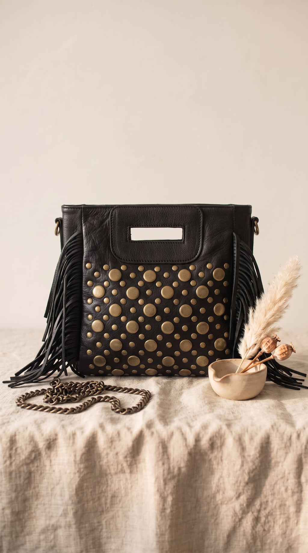 Studded fringe, Genuine Leather