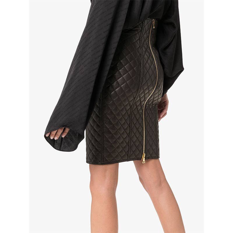 Handmade Quilted Sheepskin High Waist Leather Skirt