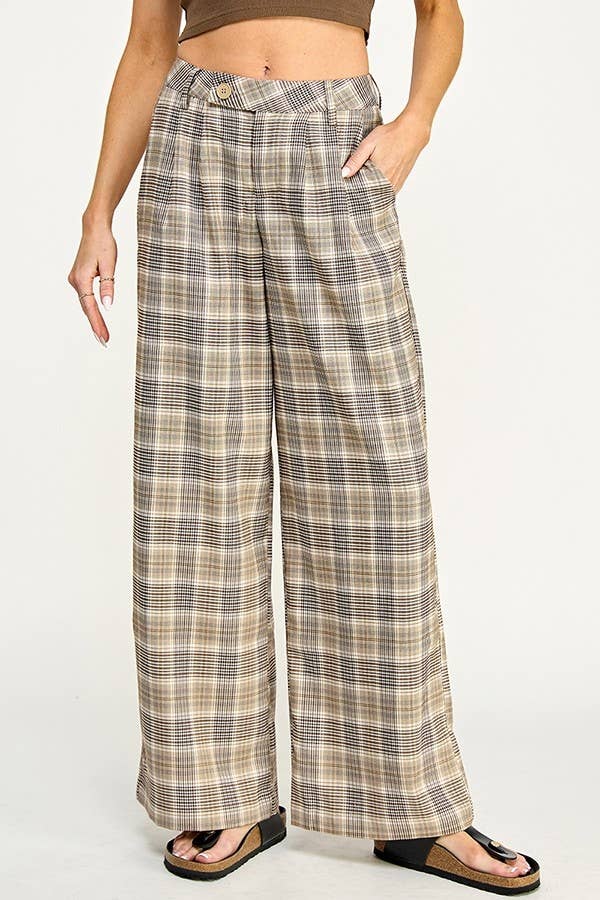 Plaid lower Waisted Wide Leg Pants
