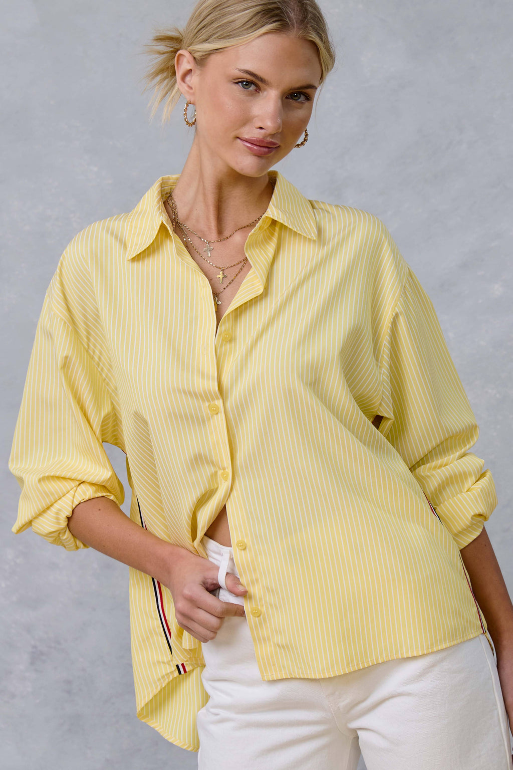SRT7908-Stripe Button Down Shirt with Nautical Twill Tape