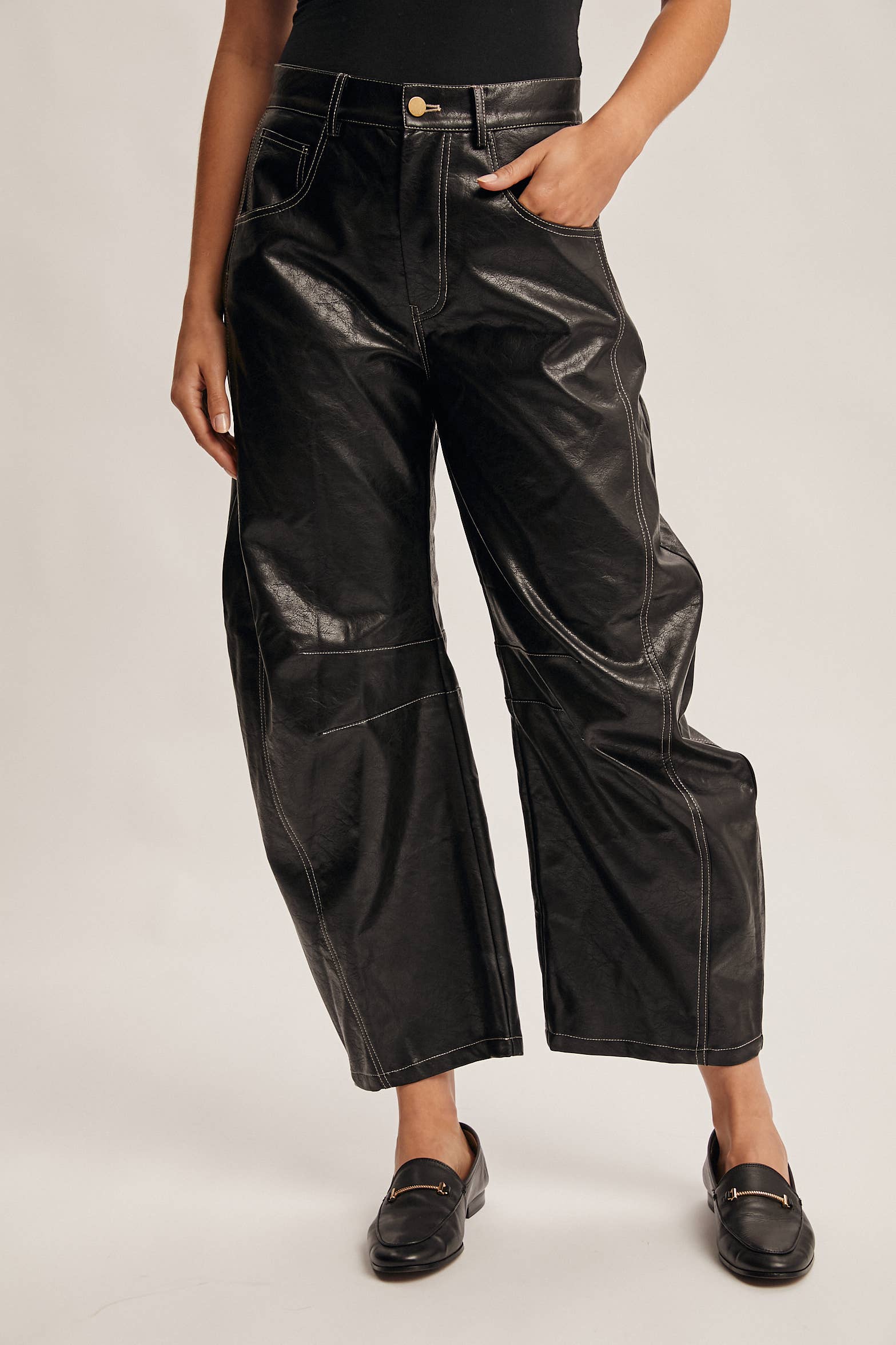 Faux Leather Wide-Leg Pants