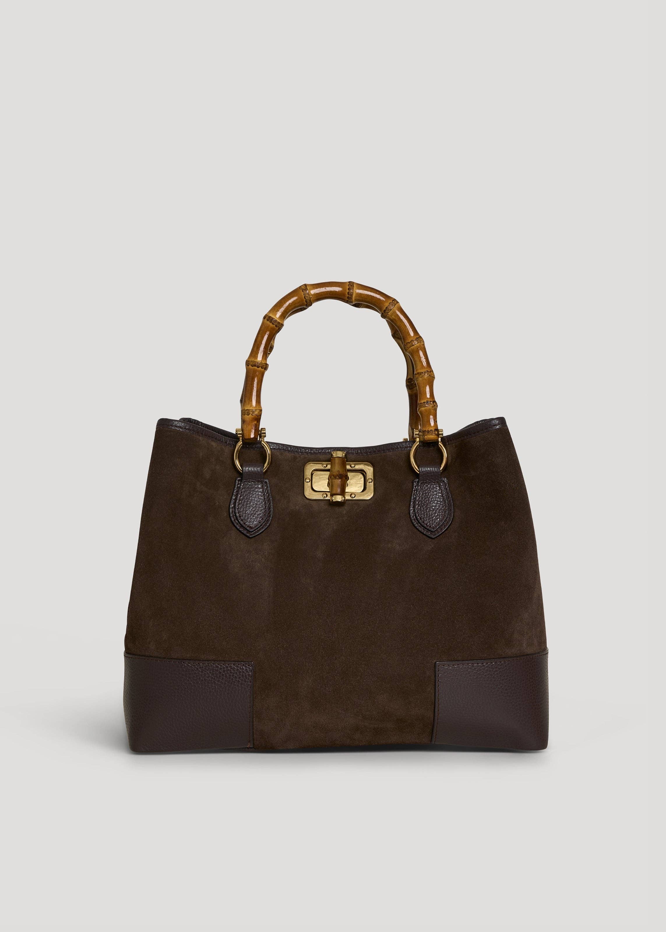 Bamboo Babe Bag in Dark Brown Suede and Leather