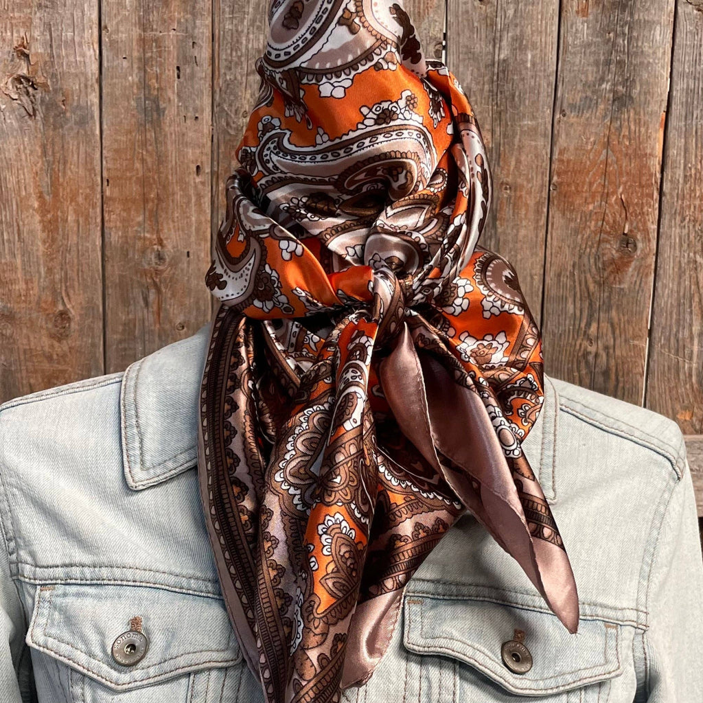 35X35" Orange and Tan Paisley Wild Rag / Scarf