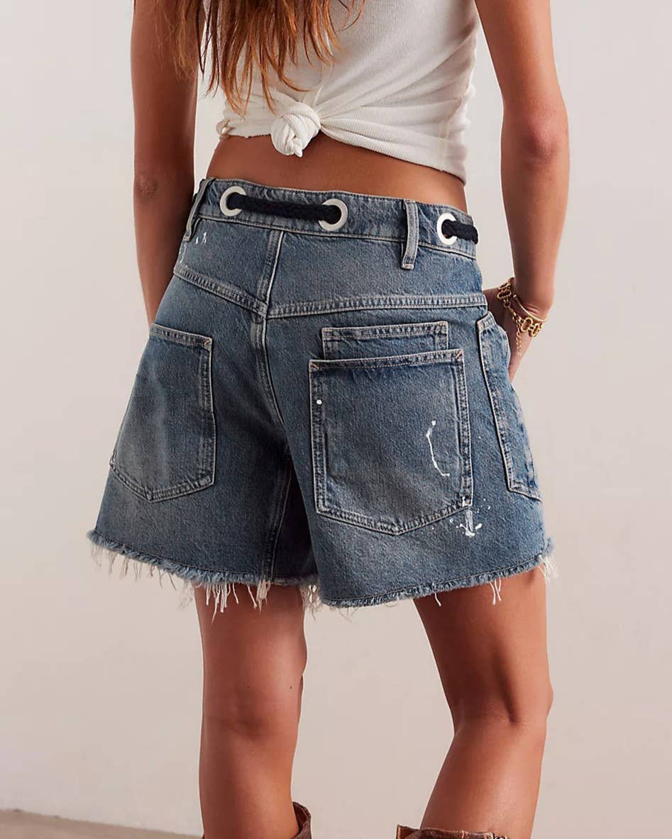 Street Style Drawstring Pocket Denim Casual Shorts