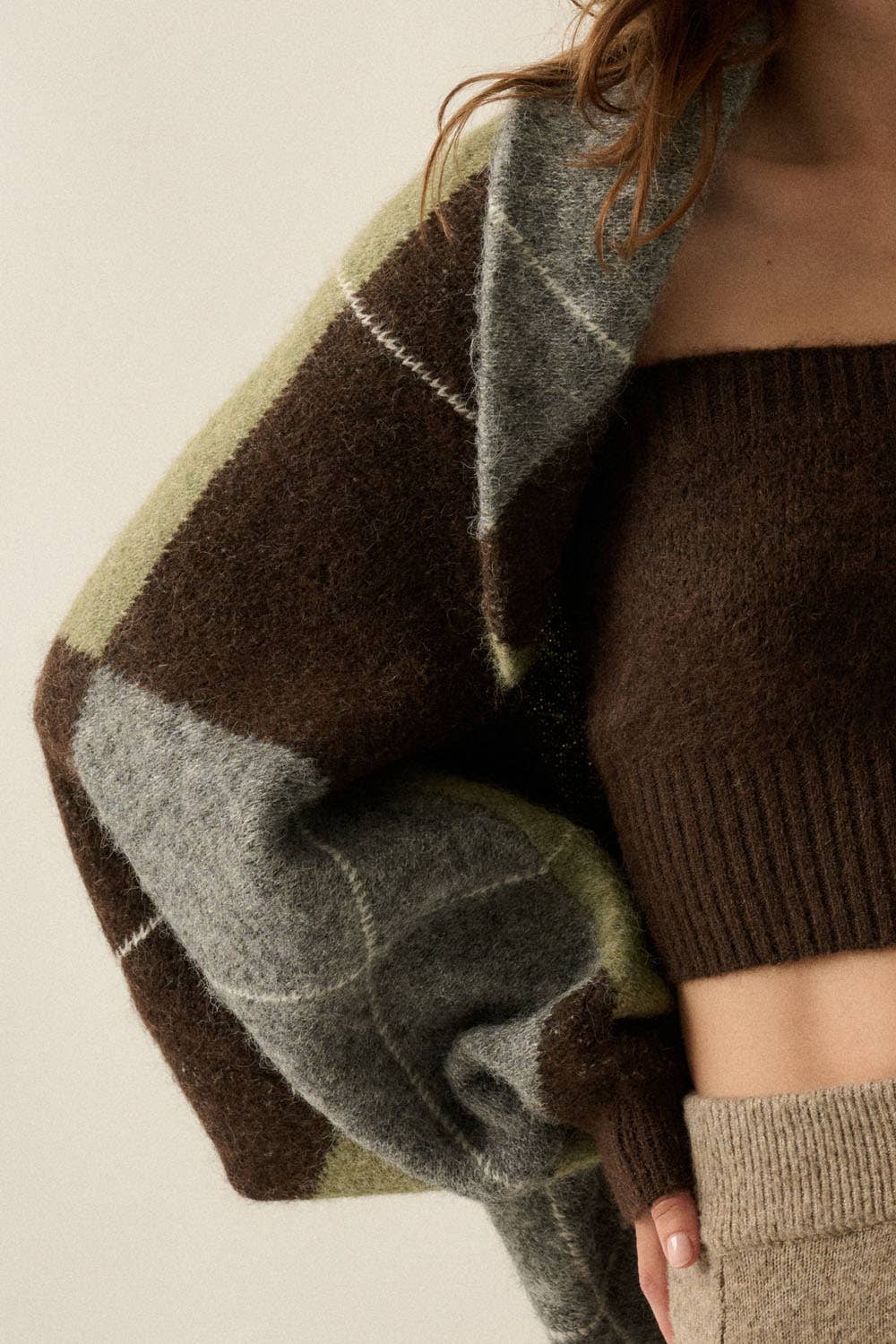 Argyle Jacquard-Knit Shrug Cardigan