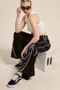 Satin Stripe Wide Leg Track Pants