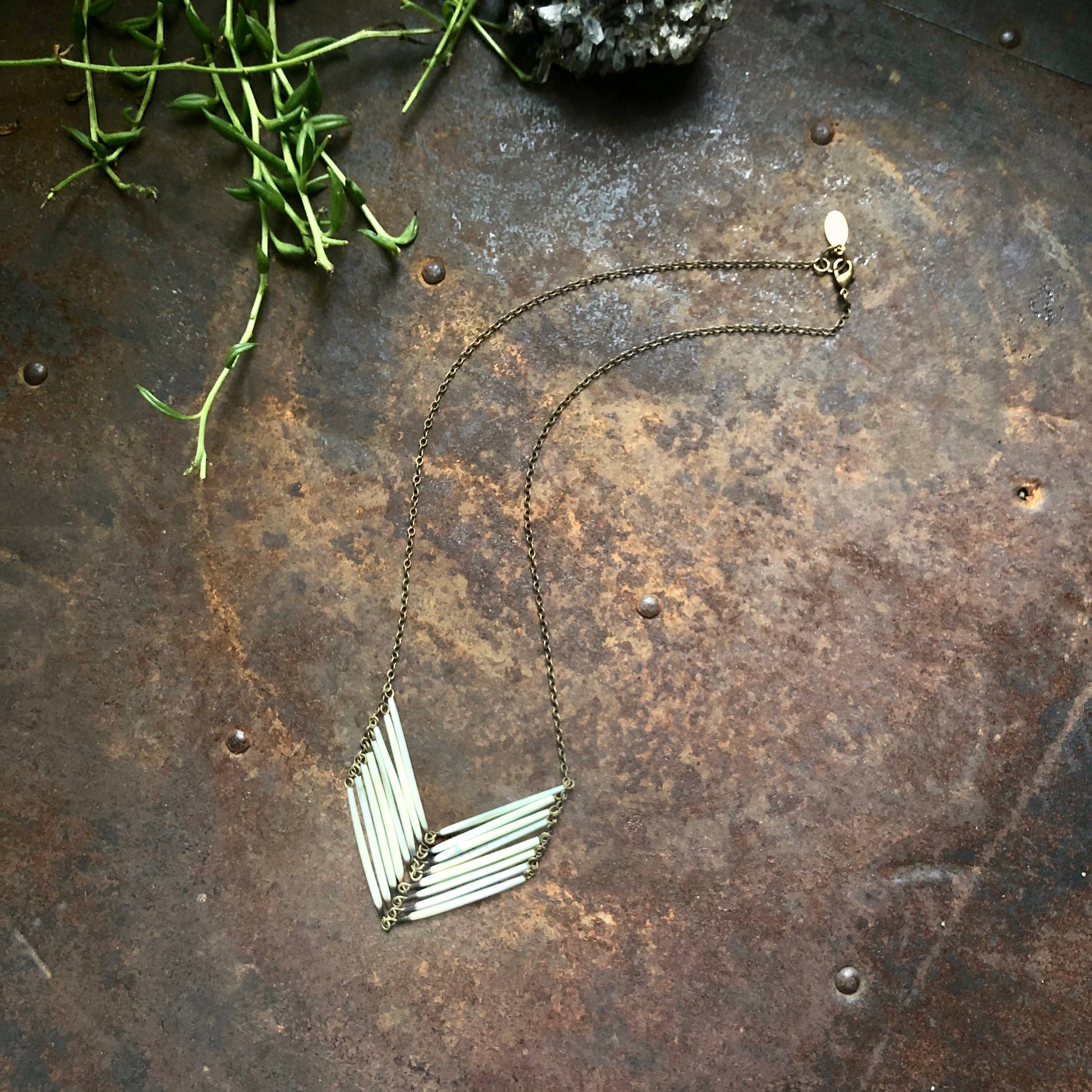 Porcupine Quill Chevron Necklace, Black/Brown & Ivory/White
