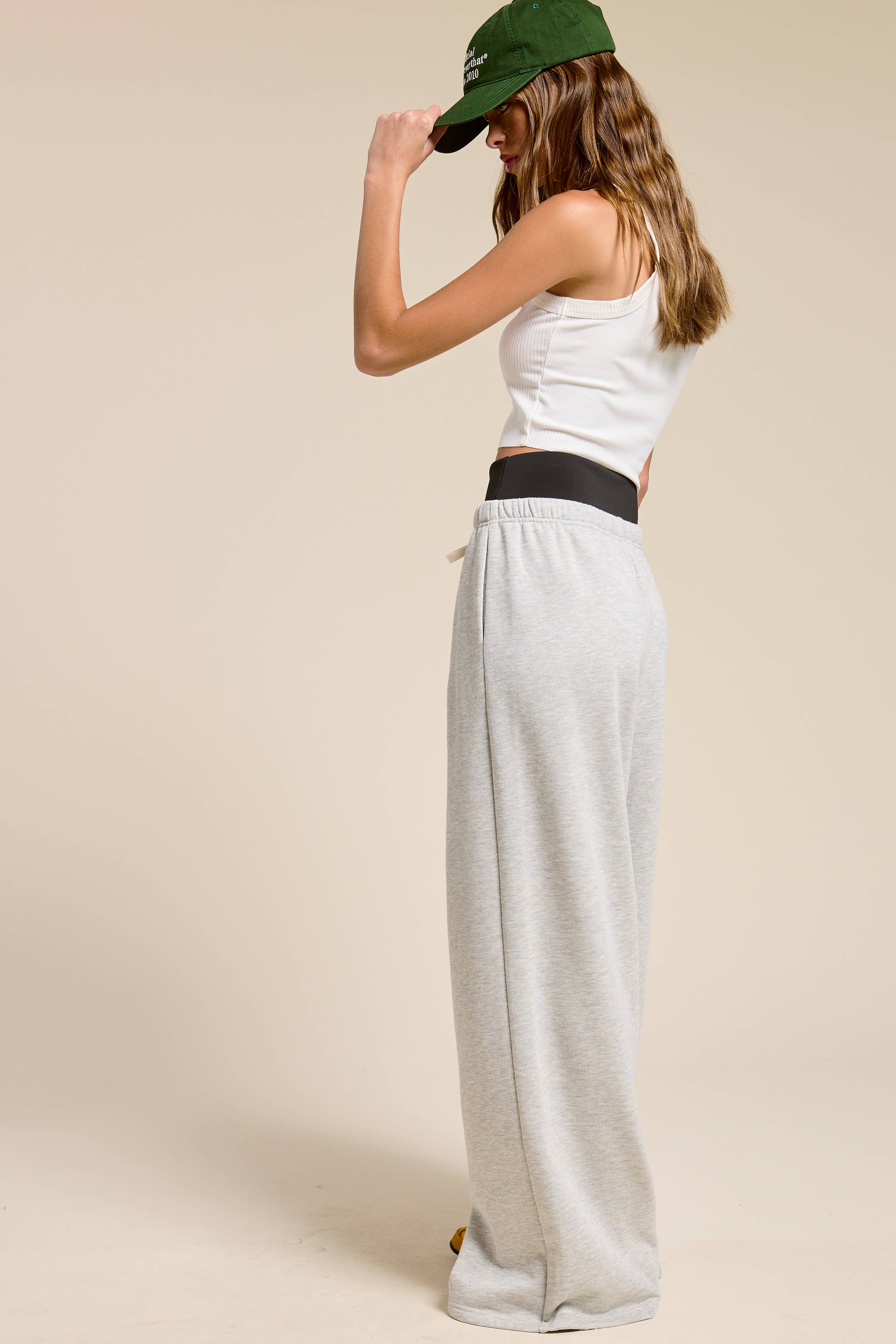 Wide Leg Drawstring Sweatpants with Contrast Waistband