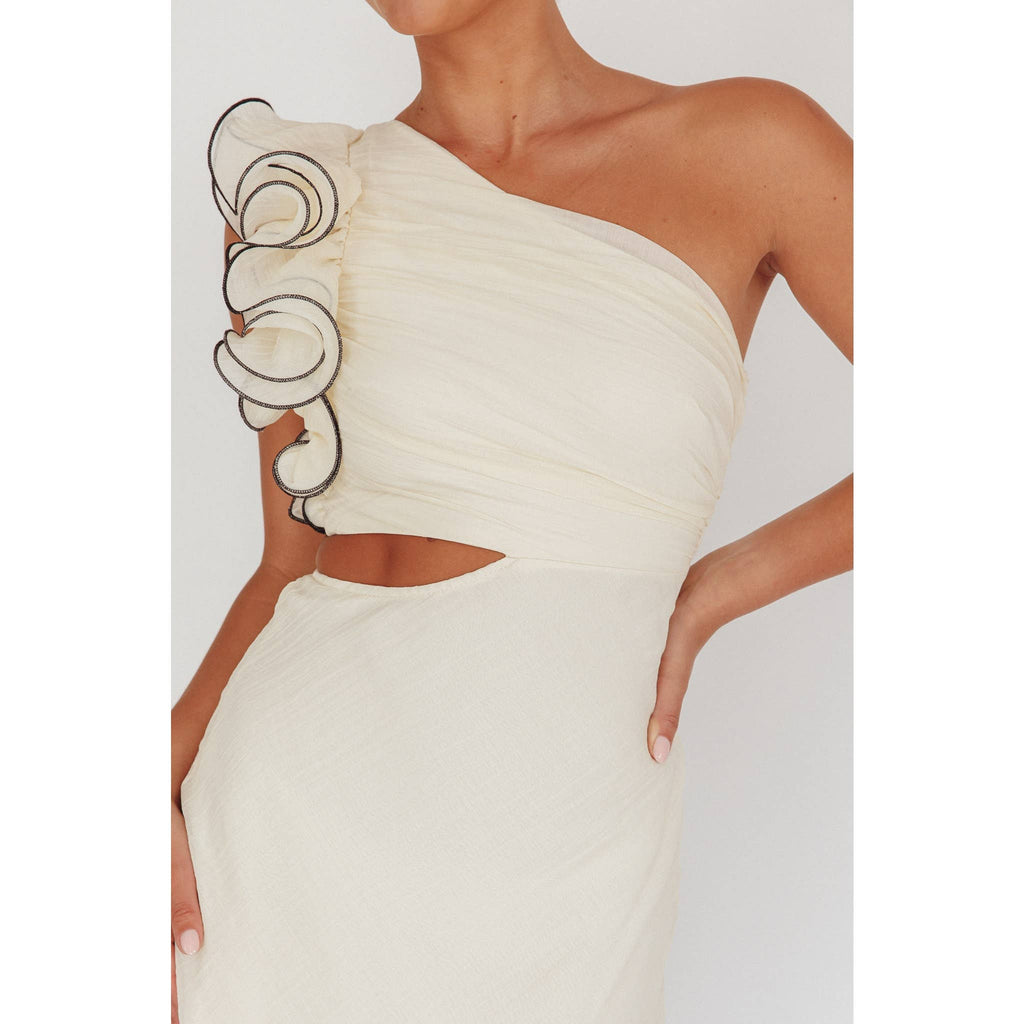 ONE SHOULDER RUFFLED MAXI DRESS