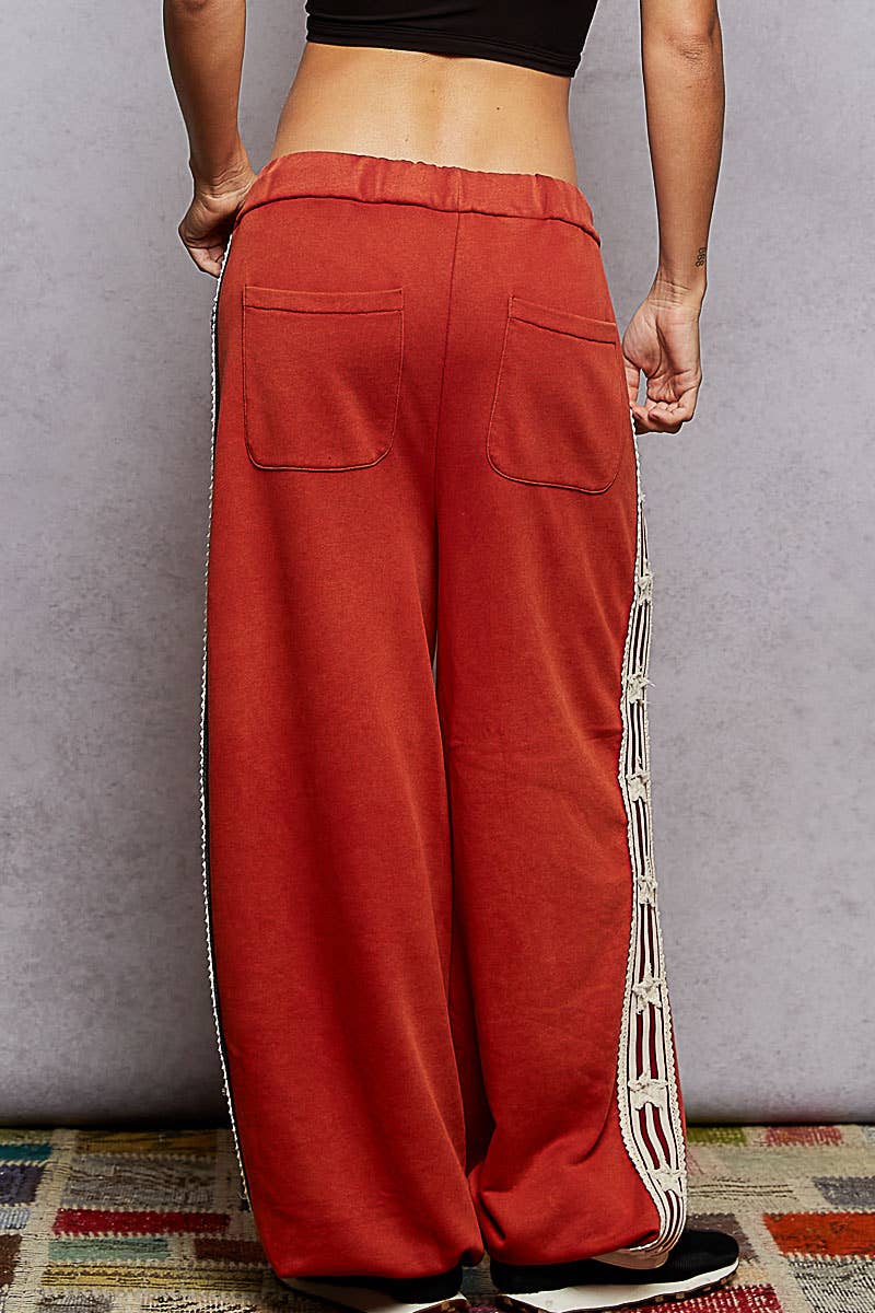 French terry striped patch trim star patch knit pants