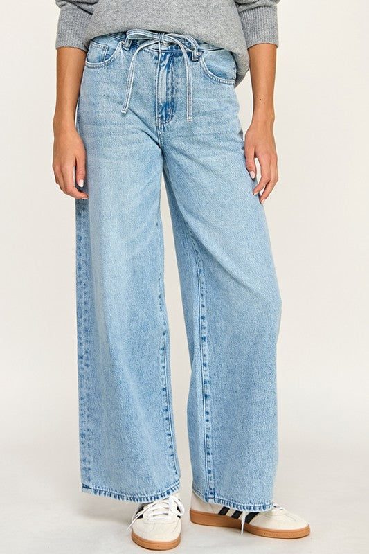 Self-Tie Wide Leg Jeans