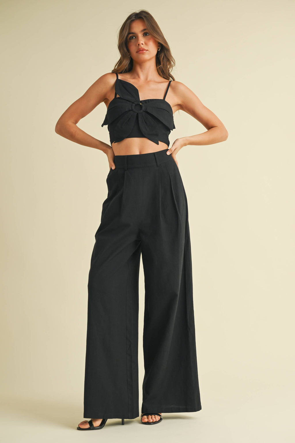 Flowered Crop Top and Wide Leg Pants