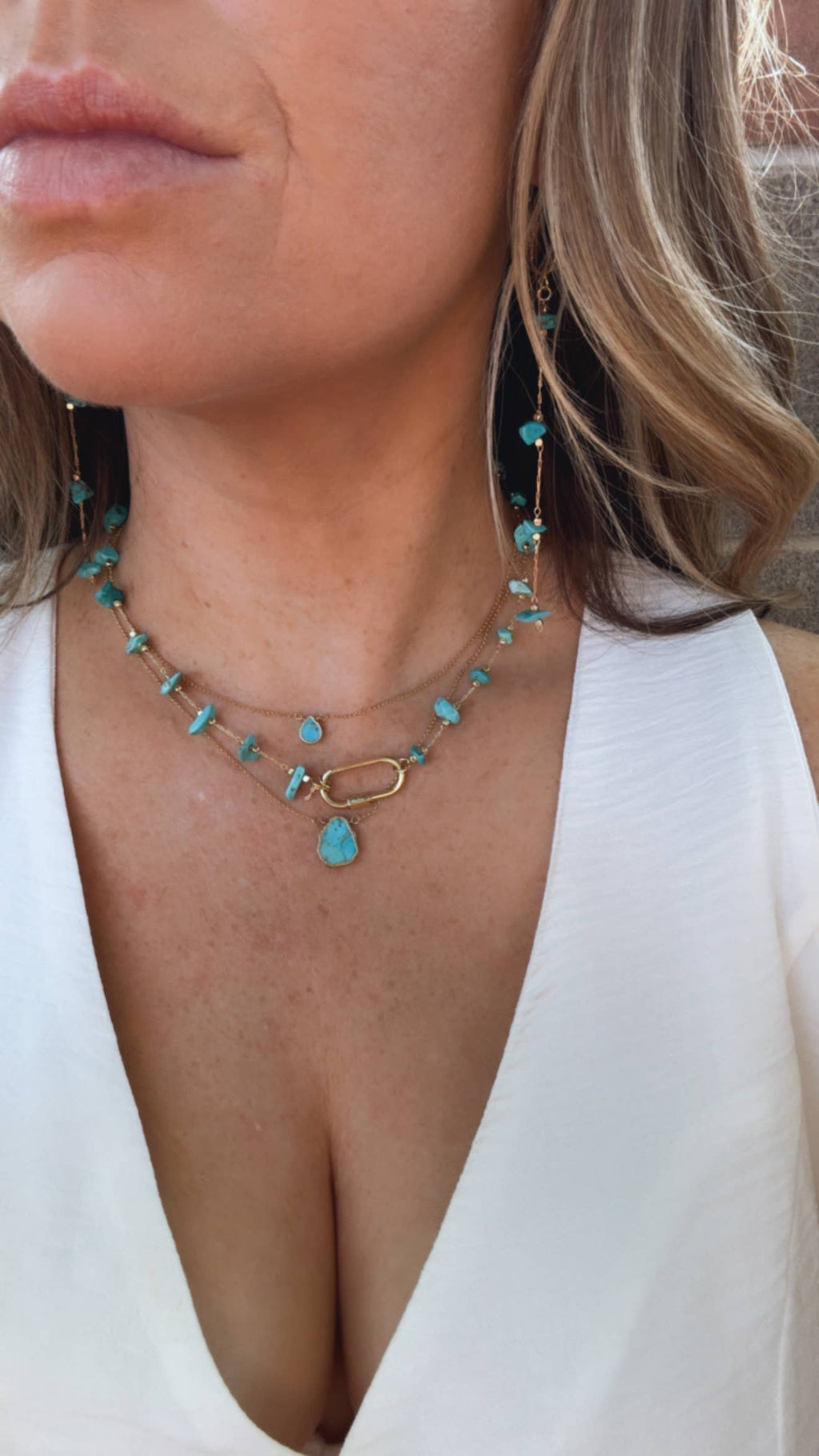 Turquoise Chip Bead Chain Lock Necklace 