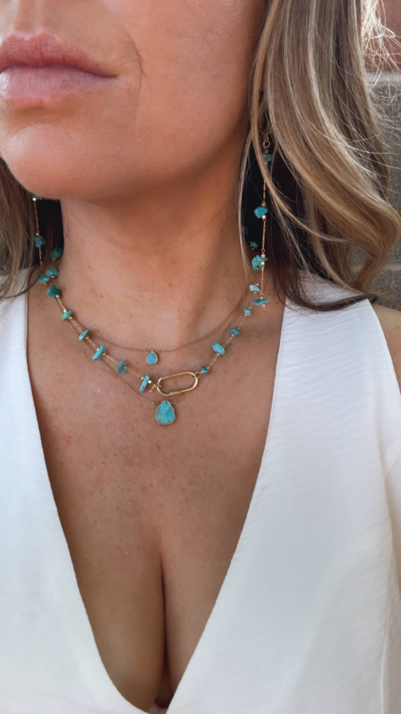 Turquoise Chip Bead Chain Lock Necklace 