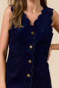 Corduroy Scalloped Edge Mini Dress