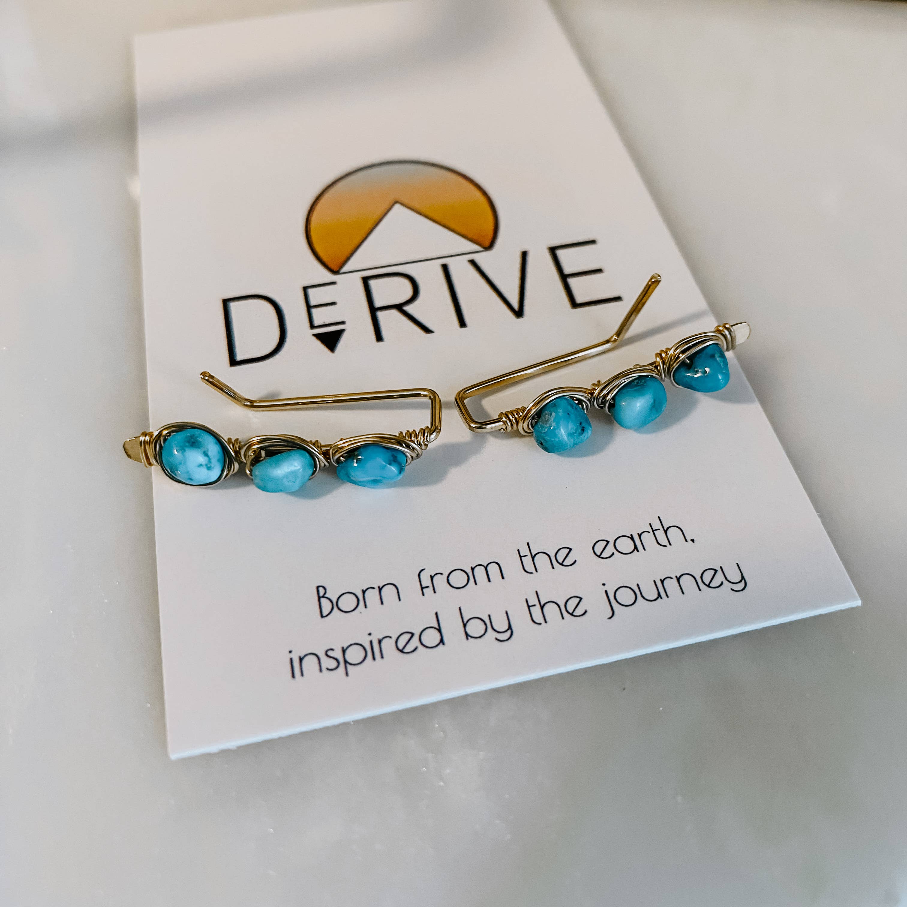 Kingman Turquoise Ear Climbers (Gold or Silver)