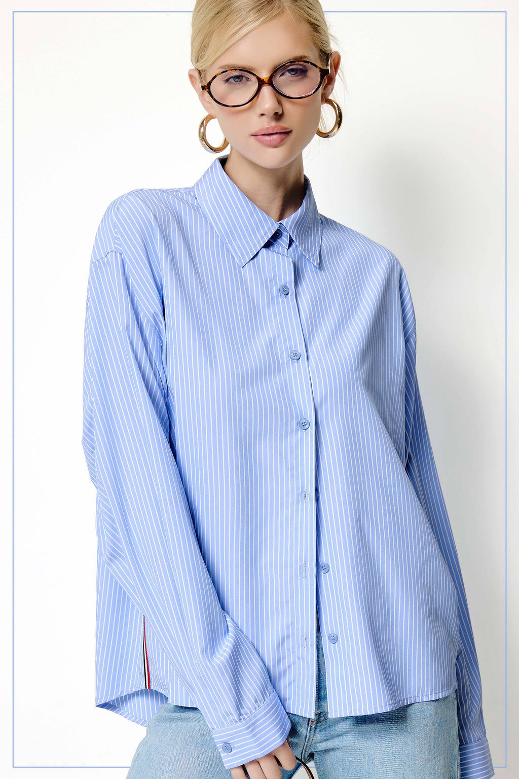 SRT7908-Stripe Button Down Shirt with Nautical Twill Tape