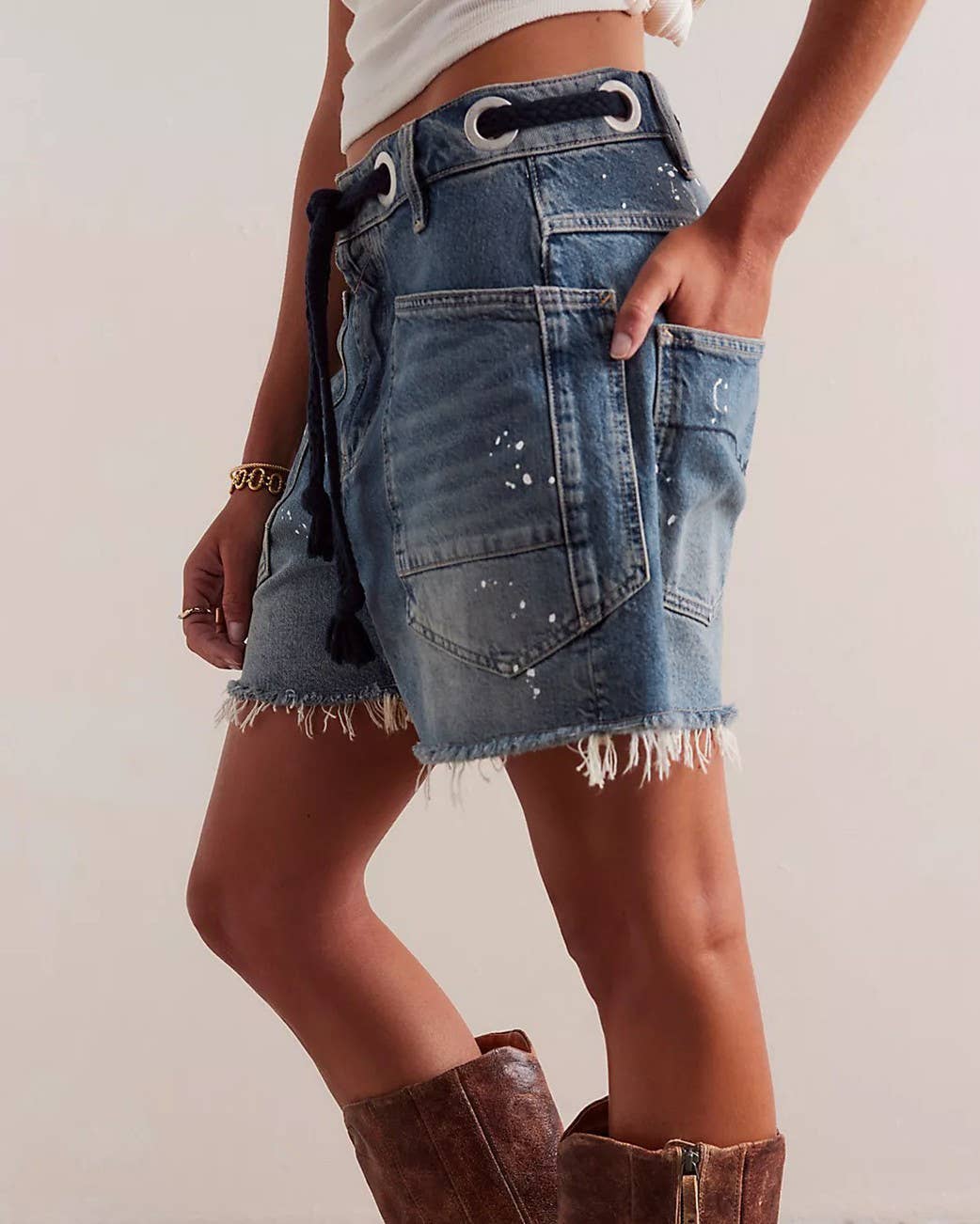 Street Style Drawstring Pocket Denim Casual Shorts