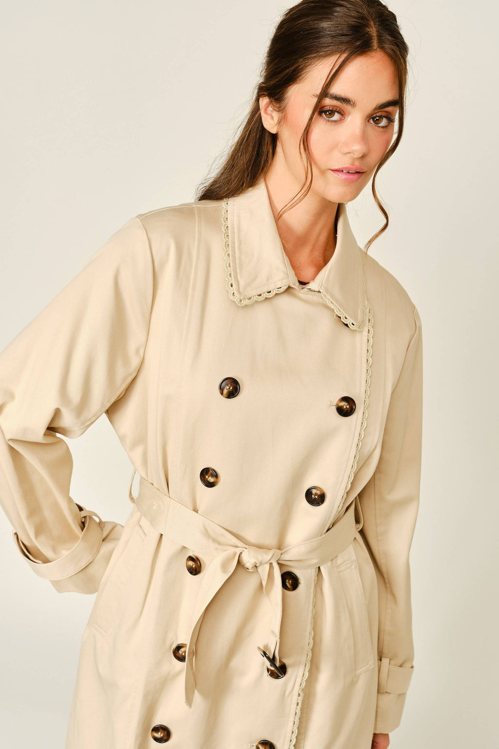 LACE BELTED MIDI TRENCH COAT