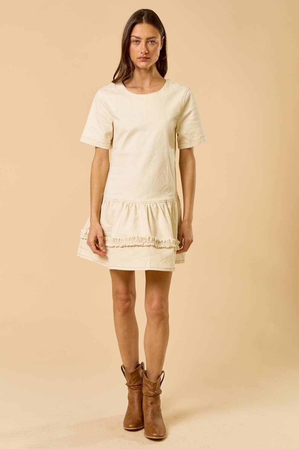 SHORT SLEEVE RUFFLED DRESS