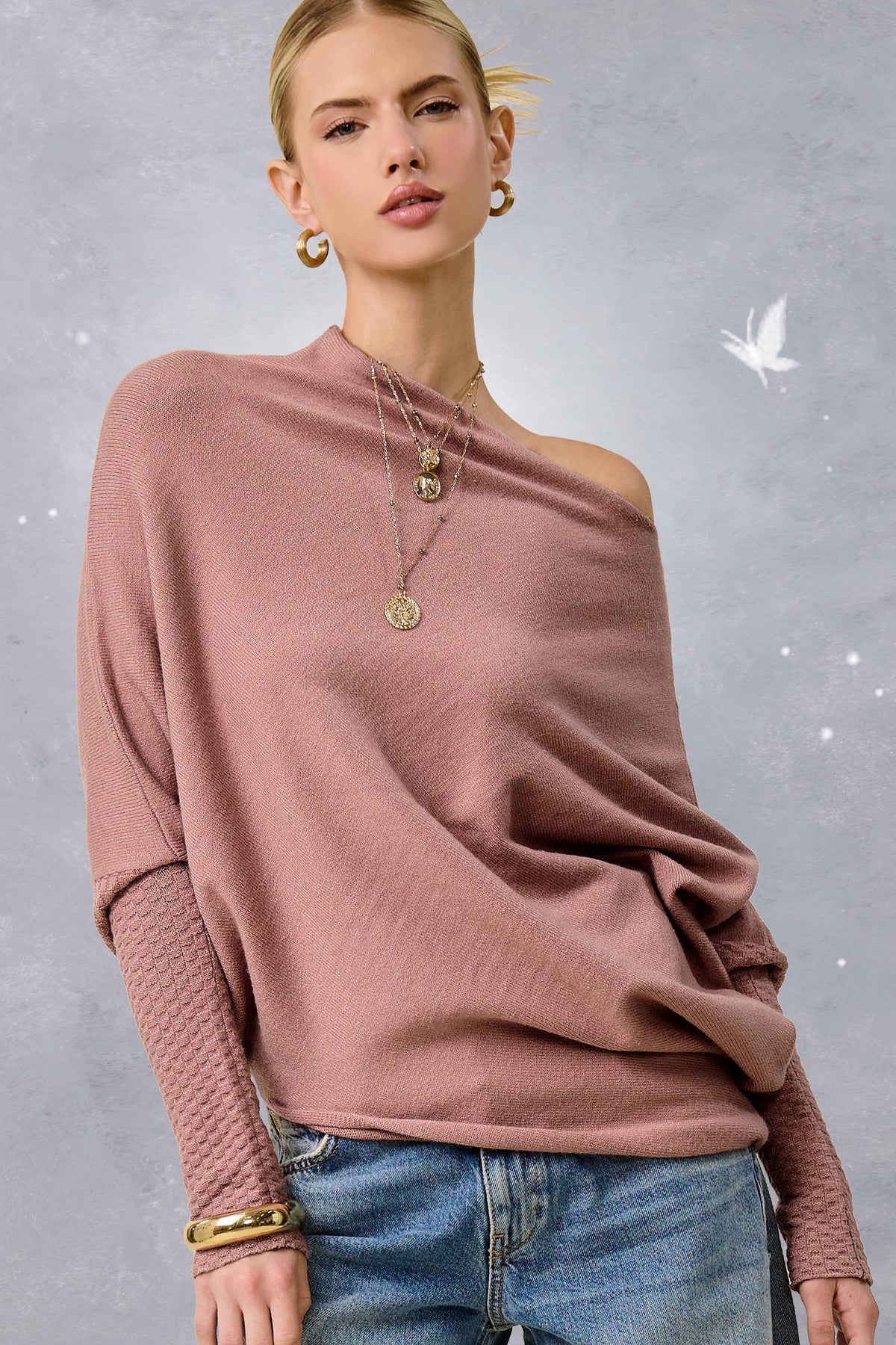 JES3621-Asymmetrical Off-Shoulder Sweater Fall Christmas
