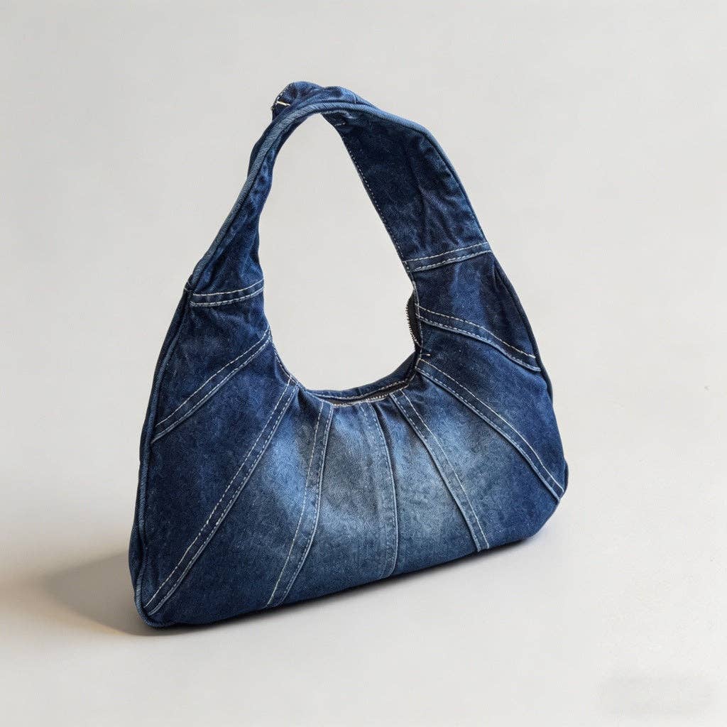 Washed Denim Ruched Tote Bag