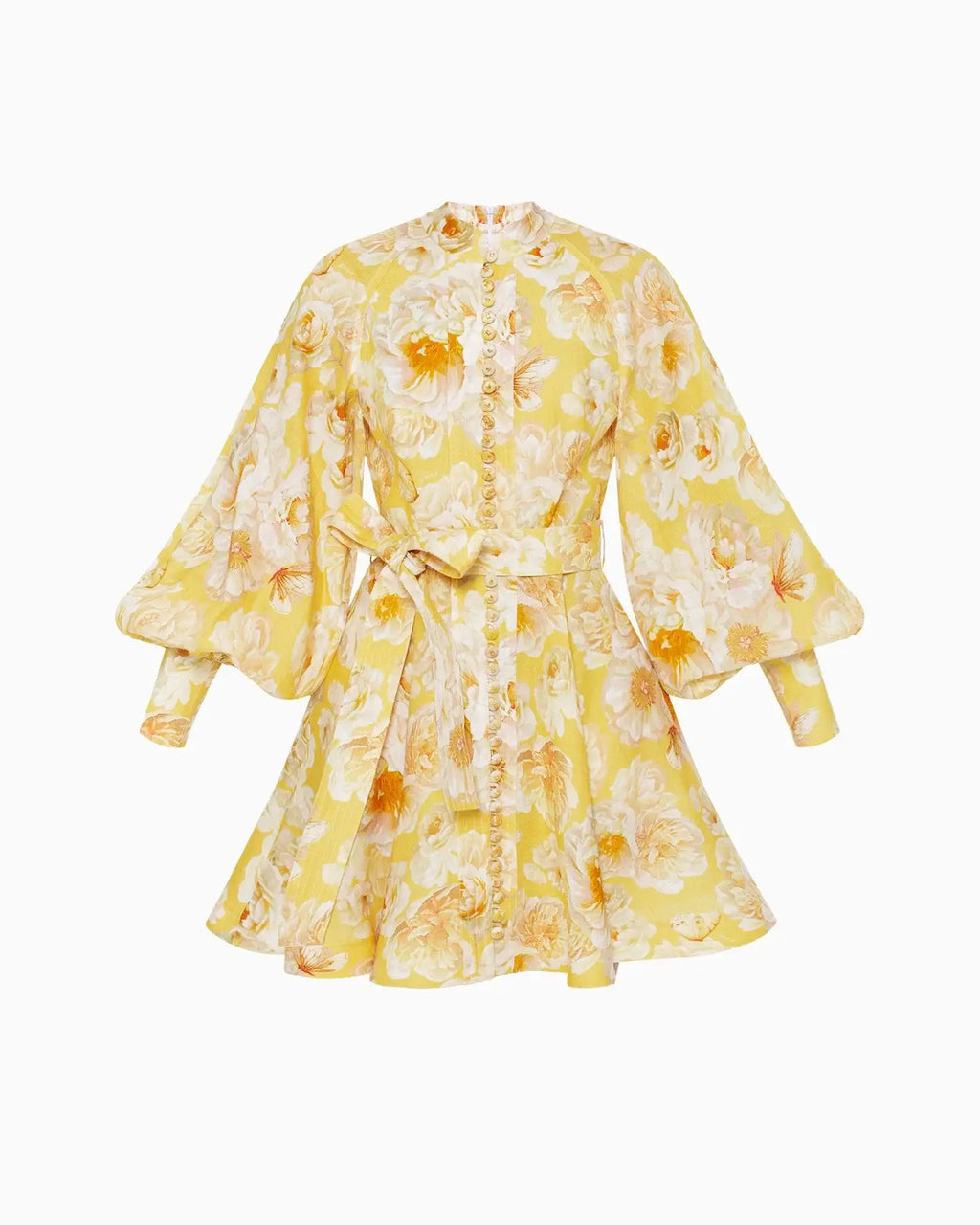 Lantern Sleeve Belted Dress