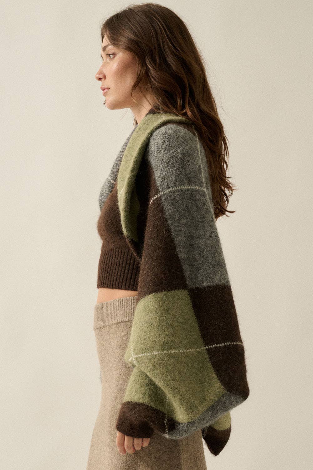 Argyle Jacquard-Knit Shrug Cardigan