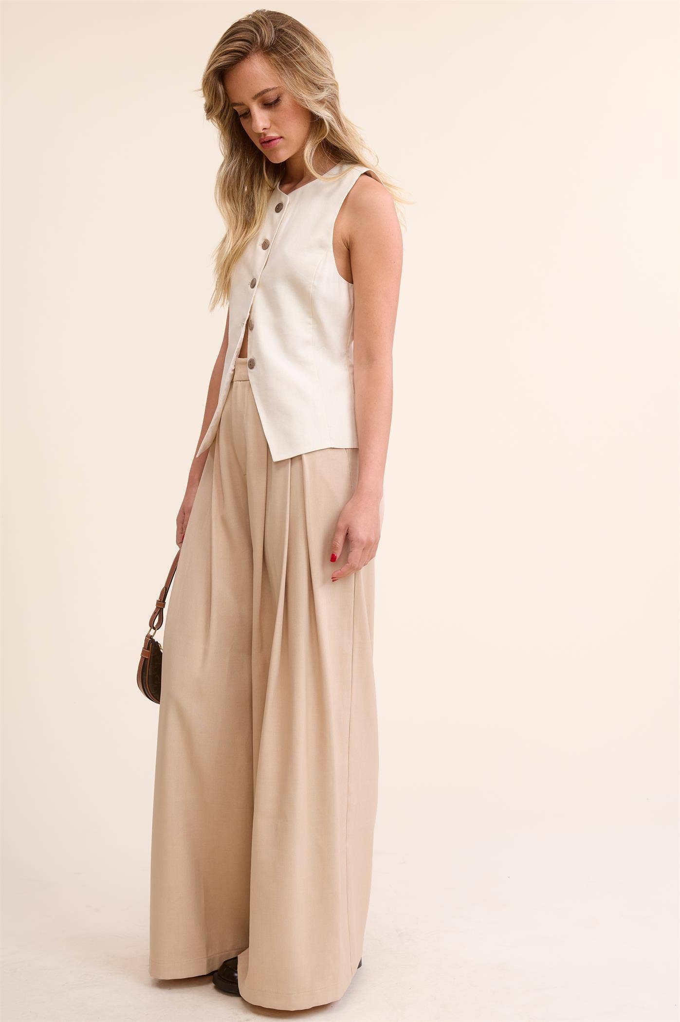 Trendy Low Waist  Wide Leg Pleated Trouser Pants