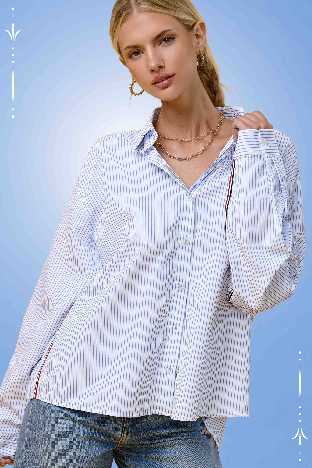SRT7908-Stripe Button Down Shirt with Nautical Twill Tape