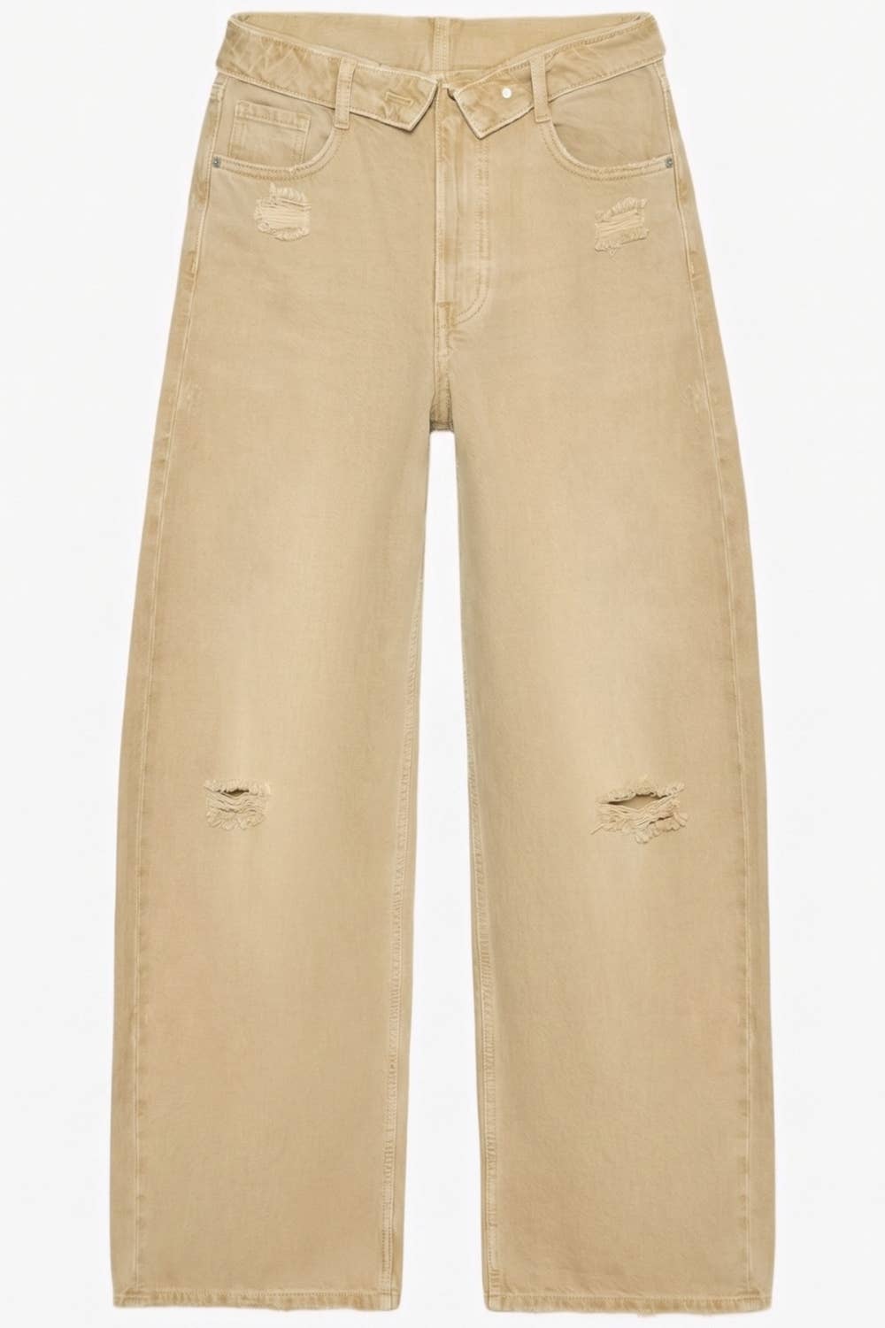 Folded Waist Distressed Baggy Jeans