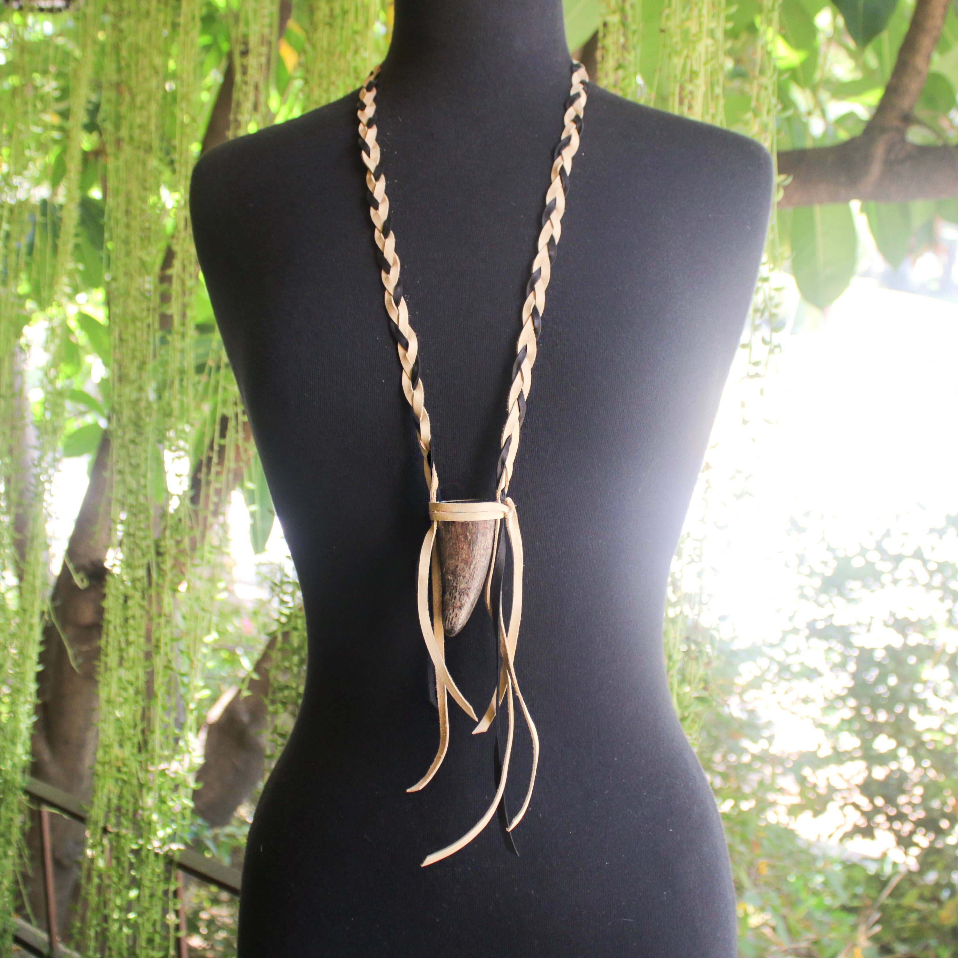Buffalo Horn Necklace - Cream, Real Horn, Braided Necklace