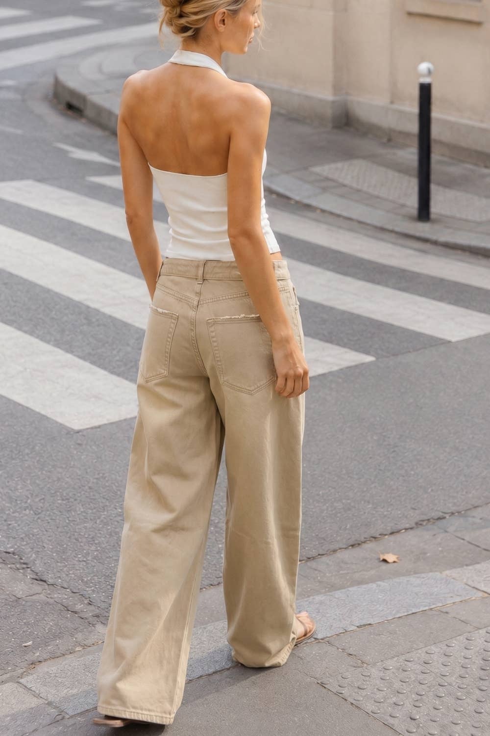 Folded Waist Distressed Baggy Jeans