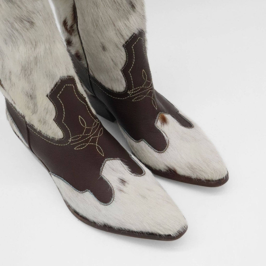 Nirvana Western Cowboy Women's Boots in White/Brown Leather