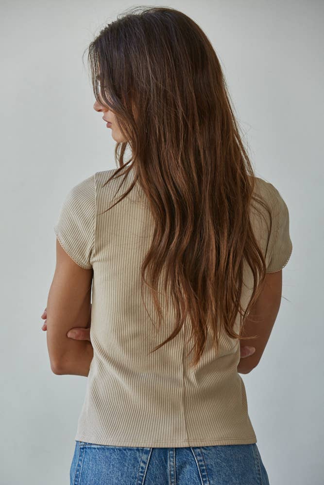 Knit Ribbed Button-down Short Sleeve Cardigan