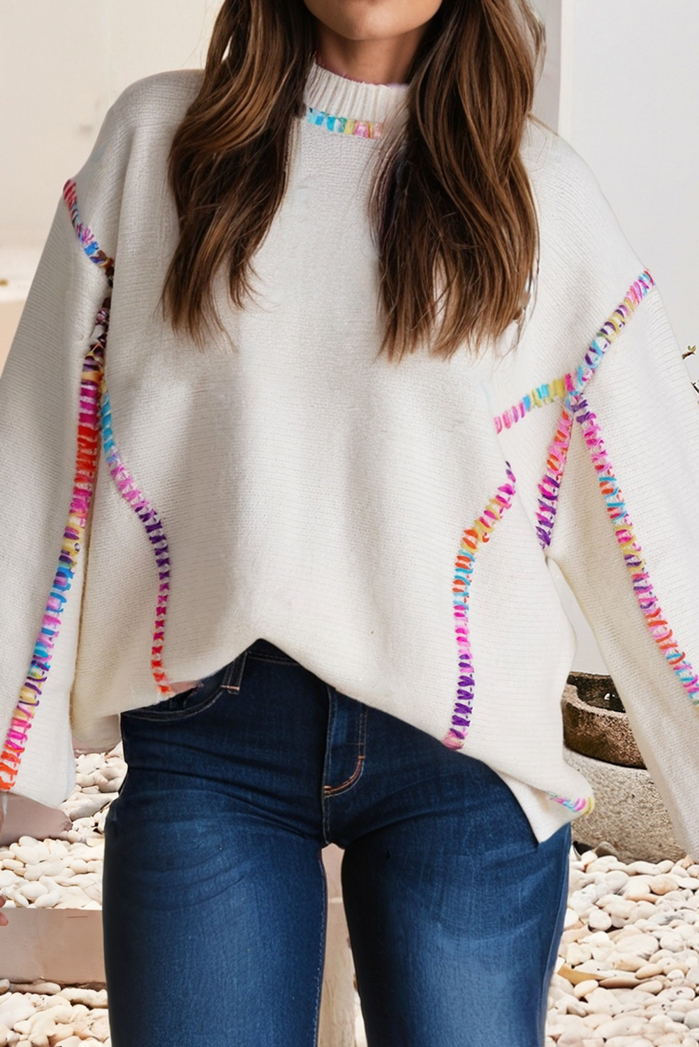 Color Block Stitching Bishop Sleeve Sweater