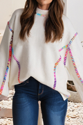 Color Block Stitching Bishop Sleeve Sweater