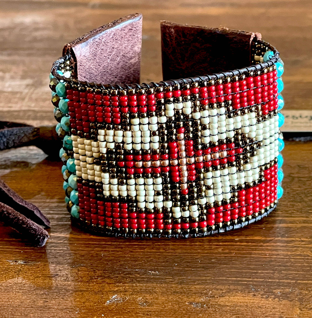 Western Beaded Leather Cuff Bracelet