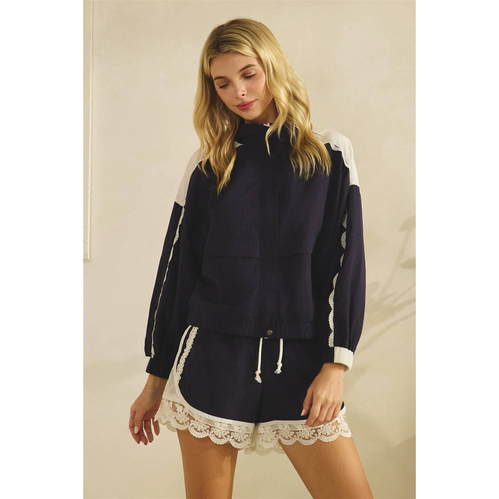 Track Shorts with Lace Detail