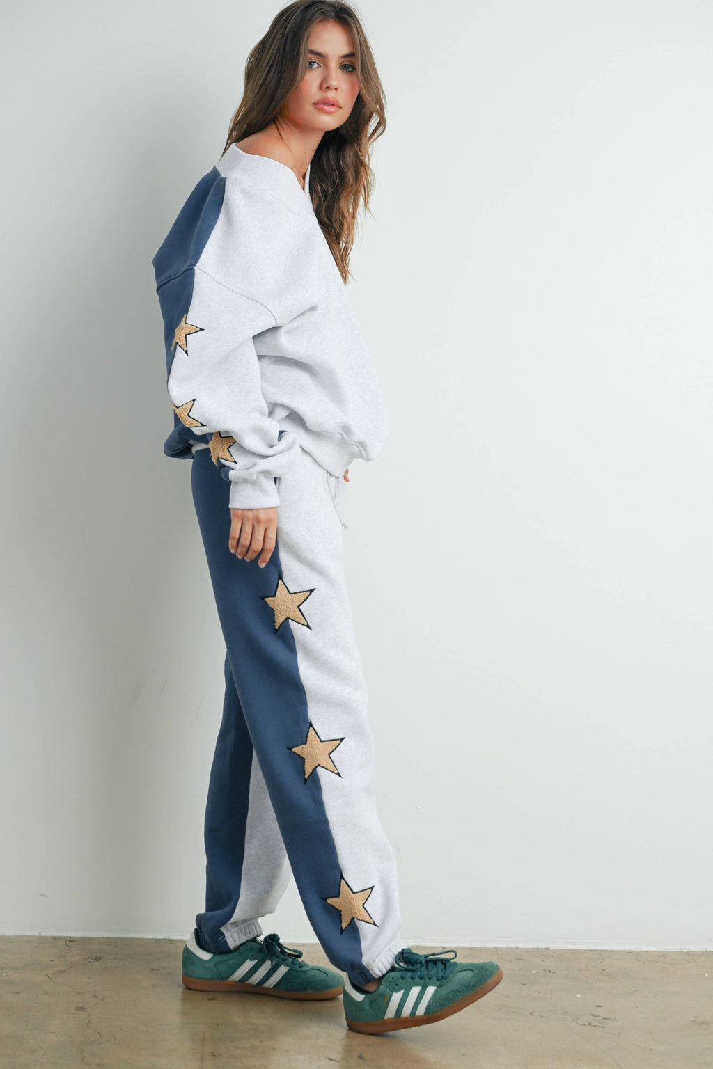 Long Sleeve Round Neck Sweatshirt with Star Detail
