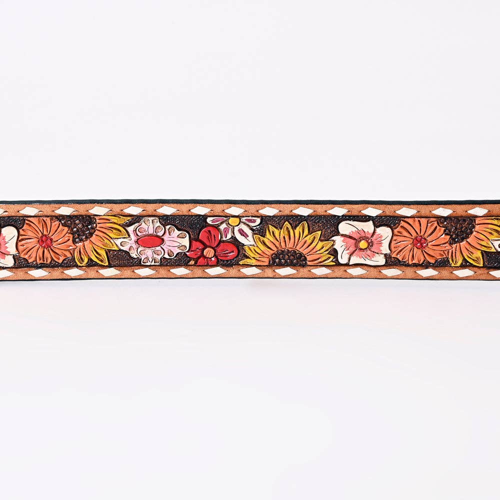 Colorful Handtooled Leather Belt - Wildflower Garden