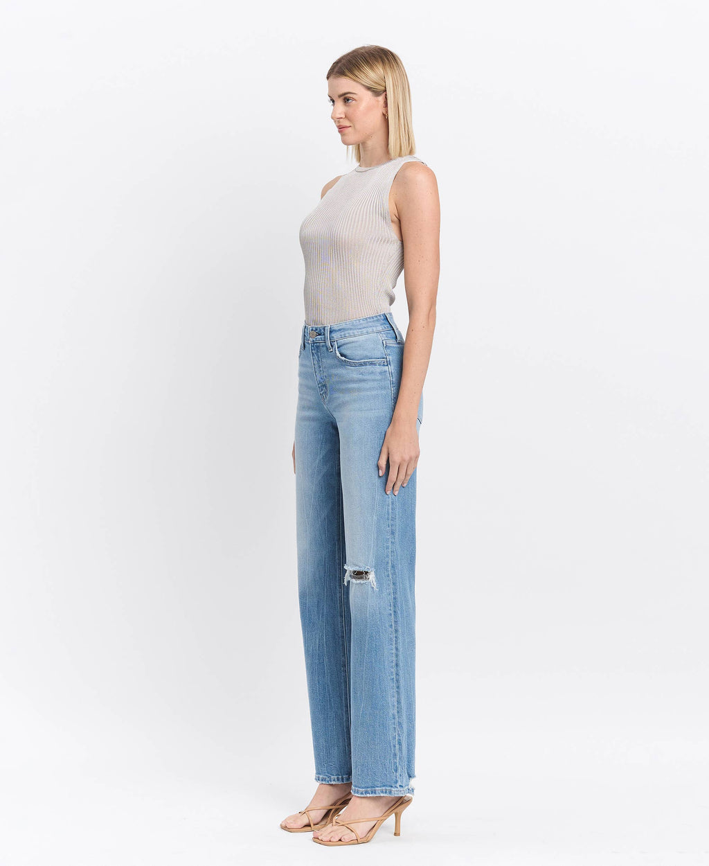 HIGH RISE SLIM WIDE JEANS