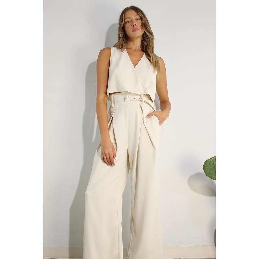 CROP VEST JACKET AND PANTS SET