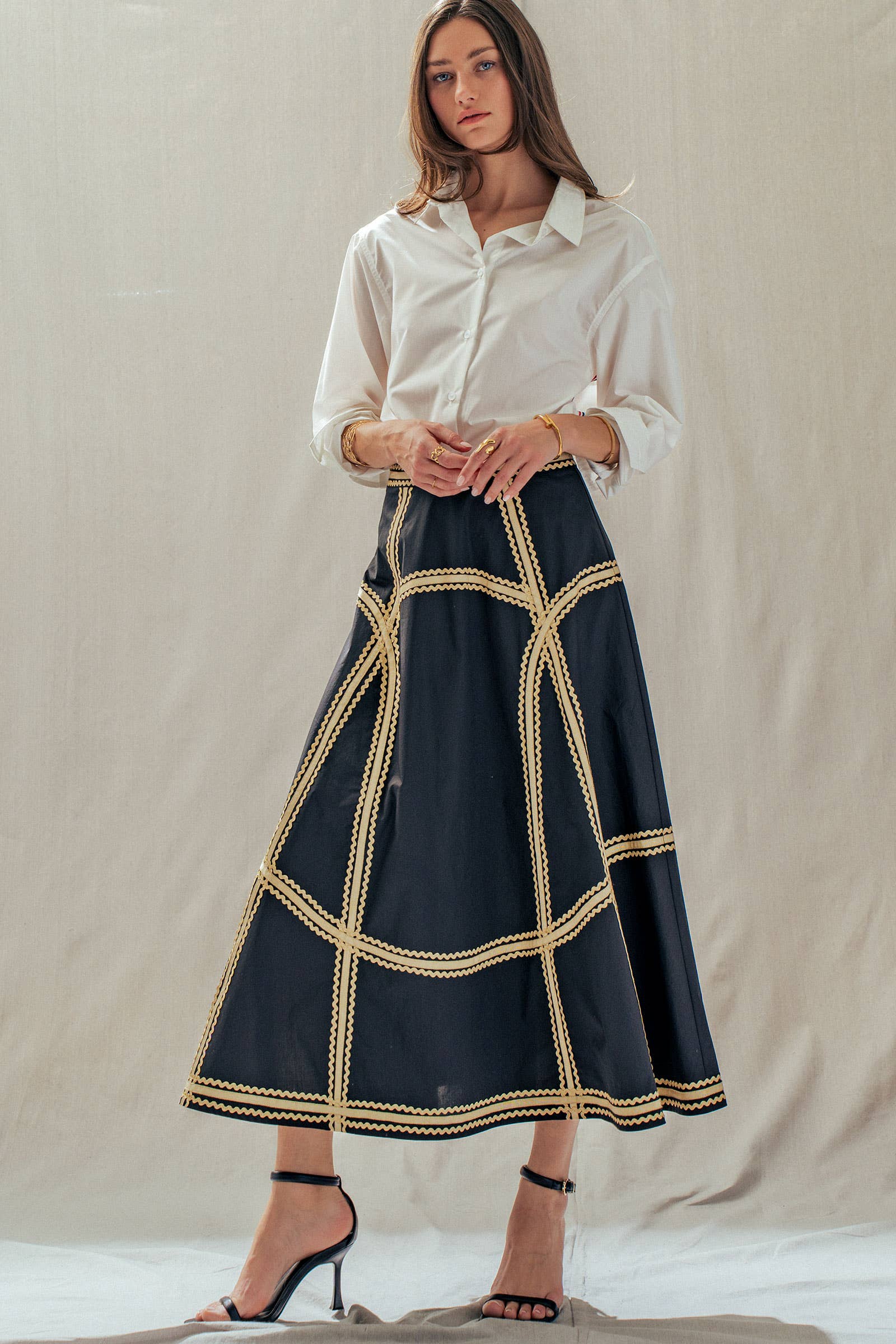 Contrast Trim A-Line Skirt