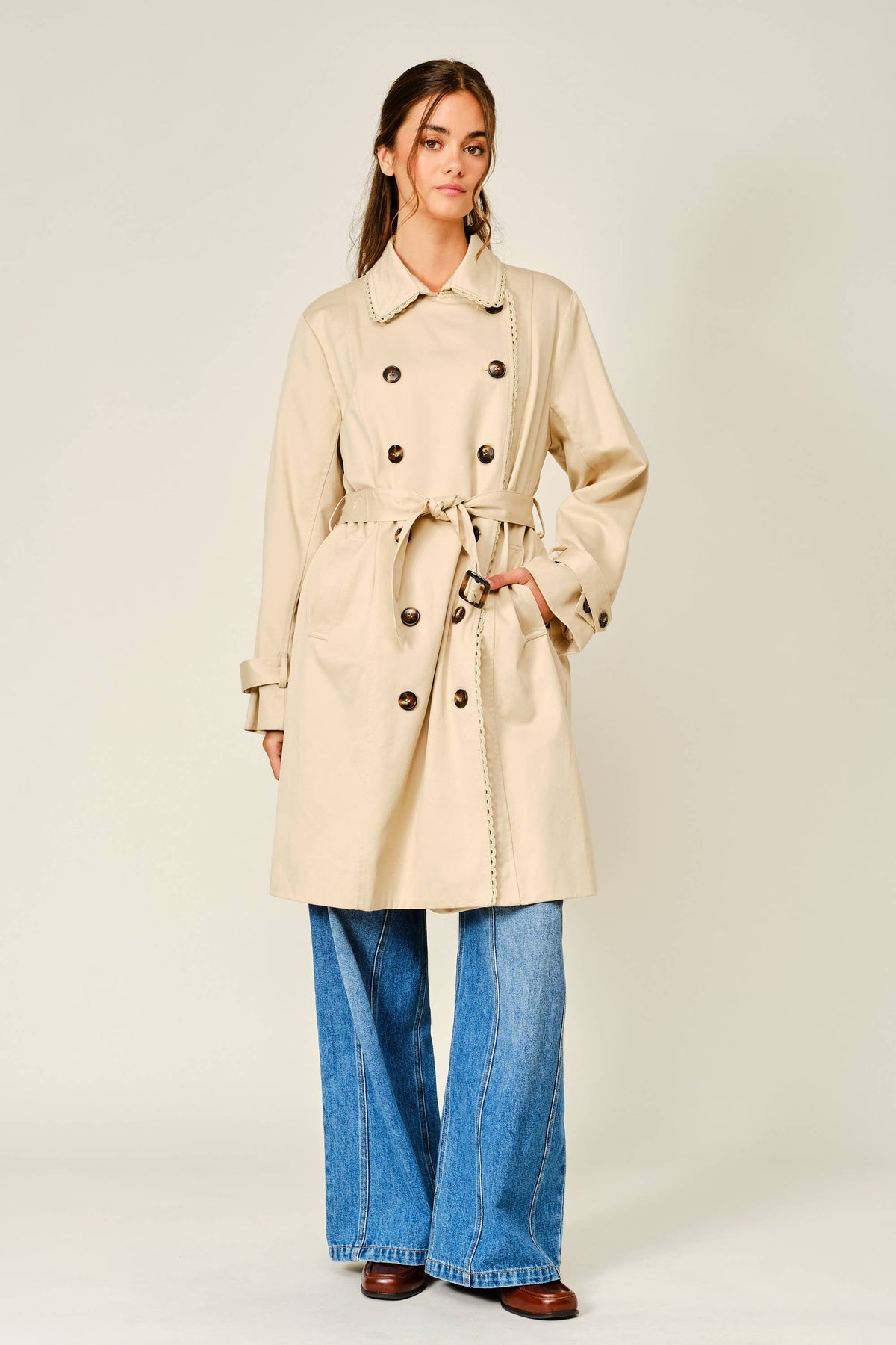 LACE BELTED MIDI TRENCH COAT