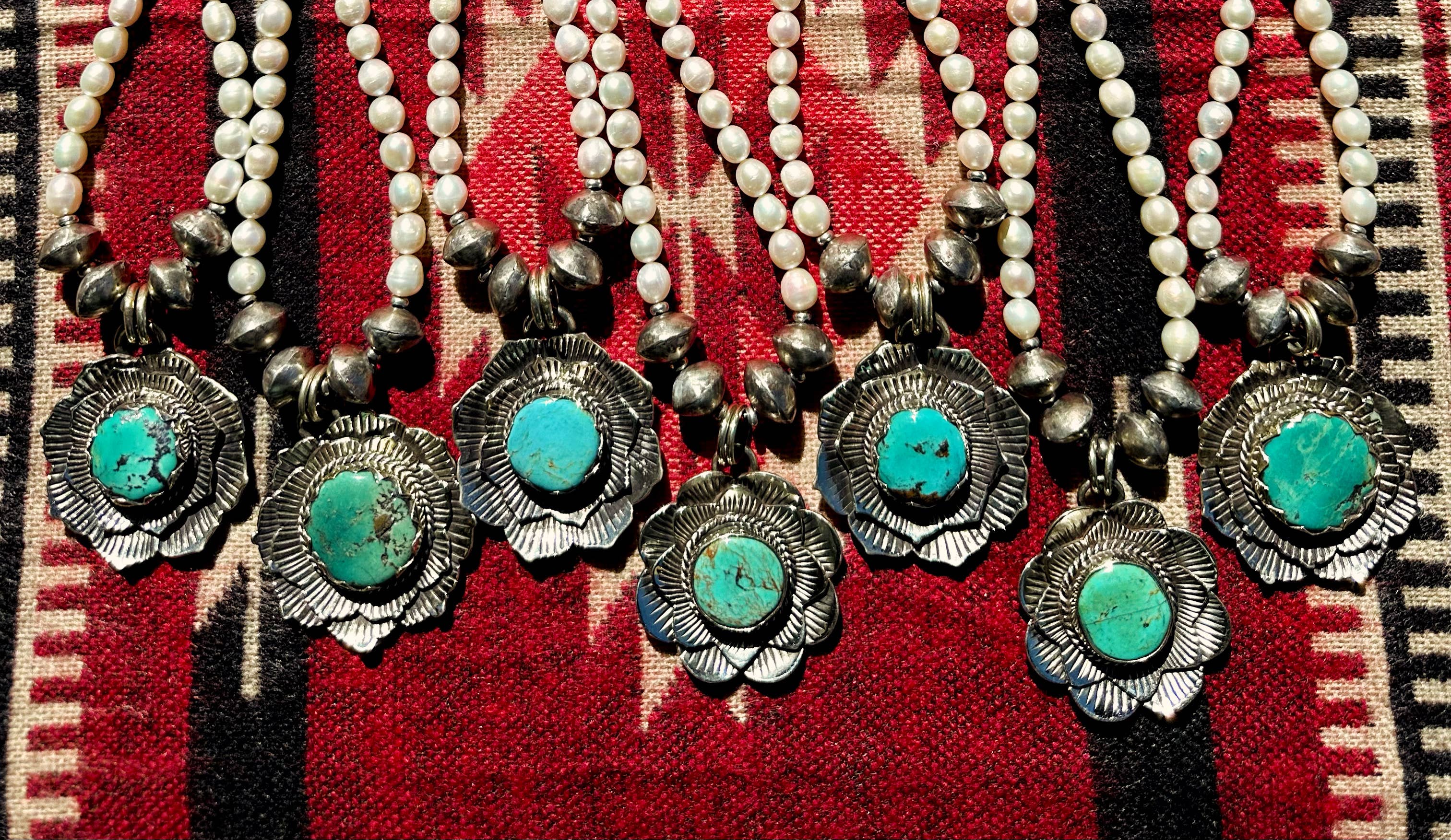 Turquoise and Pearl Blossom Necklace