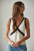 Satin Contrast Lace Trim Detail Sleeveless Top