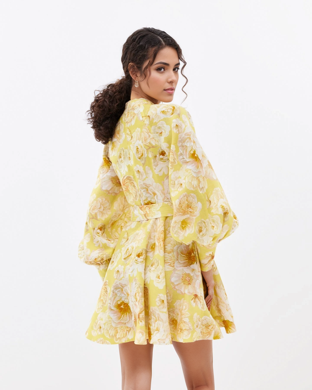 Lantern Sleeve Belted Dress