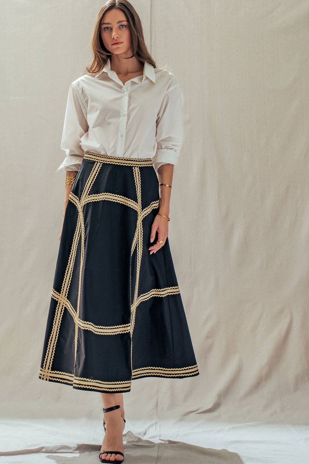 Contrast Trim A-Line Skirt